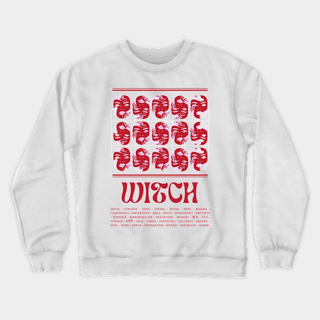 Witch in Different Languages Crewneck Sweatshirt by Golden Eagle Design Studio